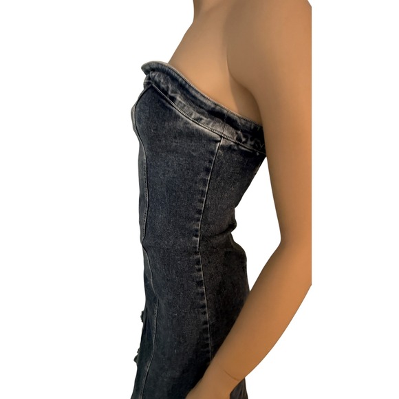 Urban Outfitters Acid Wash Blue Denim Strapless Asymmetrical UO Shiloh Dress M - Picture 13 of 16